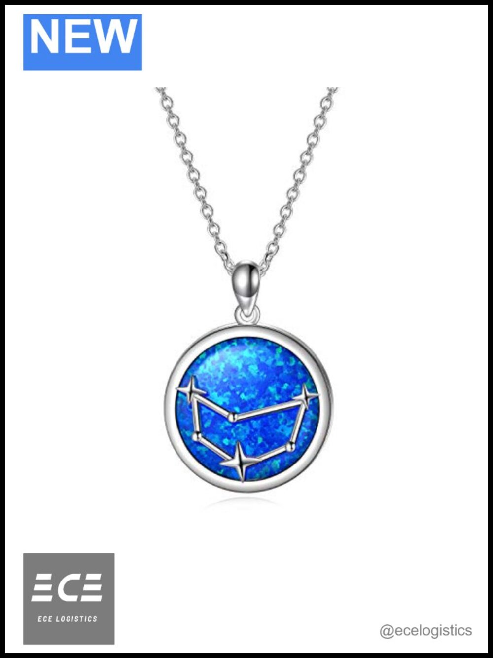 Sterling Silver Simulated Opal Zodiac Necklace 20" Adjustable